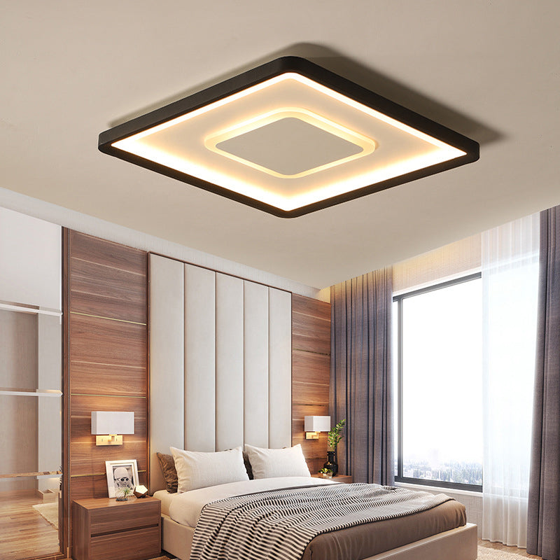 Aluminum Square Flush Mount Lamp 16"/19.5" Wide Modern LED Ceiling Light in Black, Warm/White Light/Remote Control Stepless Dimming Black Warm Clearhalo 'Ceiling Lights' 'Close To Ceiling Lights' 'Close to ceiling' 'Flush mount' Lighting' 291291