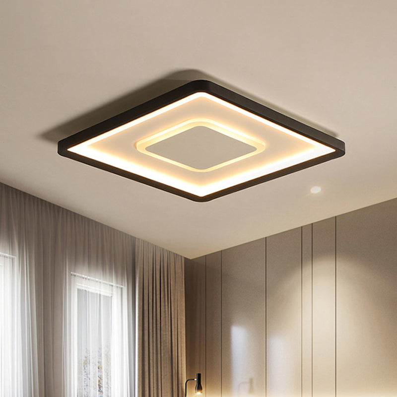 Aluminum Square Flush Mount Lamp 16"/19.5" Wide Modern LED Ceiling Light in Black, Warm/White Light/Remote Control Stepless Dimming Clearhalo 'Ceiling Lights' 'Close To Ceiling Lights' 'Close to ceiling' 'Flush mount' Lighting' 291292