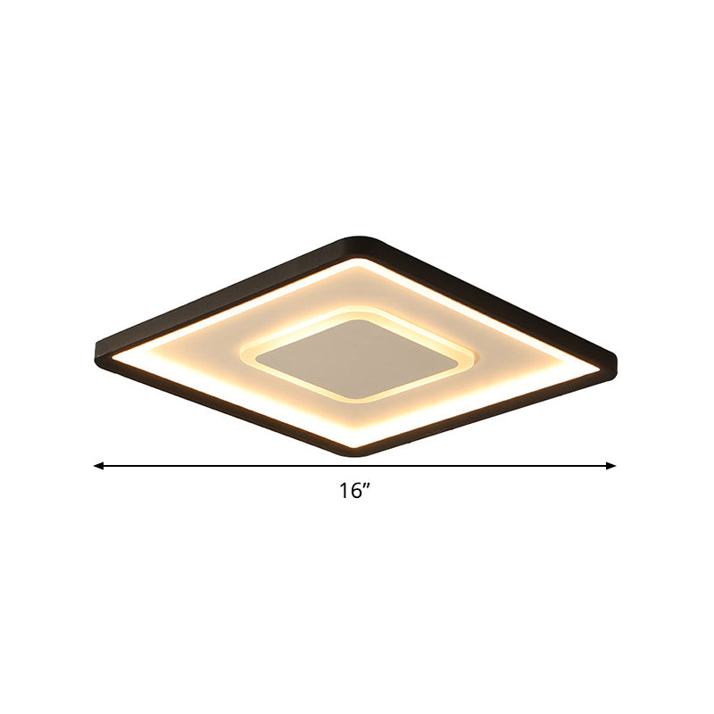 Aluminum Square Flush Mount Lamp 16"/19.5" Wide Modern LED Ceiling Light in Black, Warm/White Light/Remote Control Stepless Dimming Clearhalo 'Ceiling Lights' 'Close To Ceiling Lights' 'Close to ceiling' 'Flush mount' Lighting' 291294