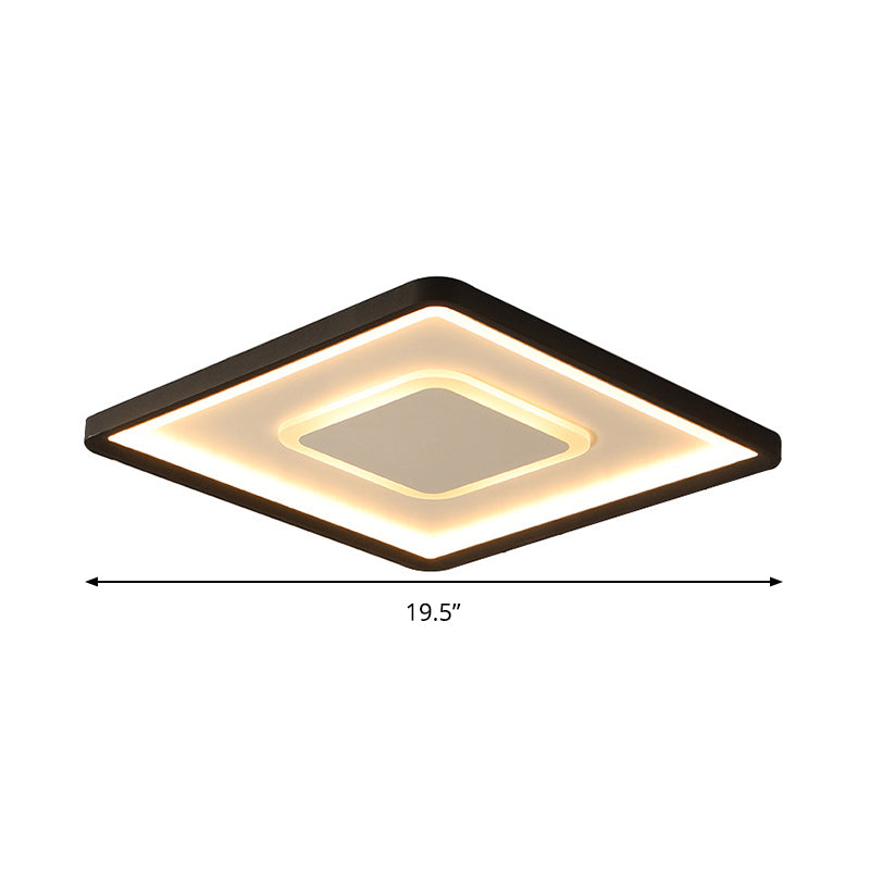 Aluminum Square Flush Mount Lamp 16"/19.5" Wide Modern LED Ceiling Light in Black, Warm/White Light/Remote Control Stepless Dimming Clearhalo 'Ceiling Lights' 'Close To Ceiling Lights' 'Close to ceiling' 'Flush mount' Lighting' 291295