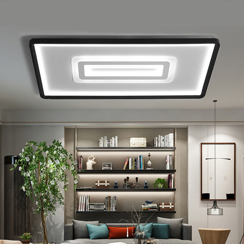 35.5"/43" W Dual Rectangle Flush Light Nordic Style Black Metal Indoor Light Fixture, Warm/White Light/Remote Control Stepless Dimming Black White Clearhalo 'Ceiling Lights' 'Close To Ceiling Lights' 'Close to ceiling' 'Flush mount' Lighting' 291350