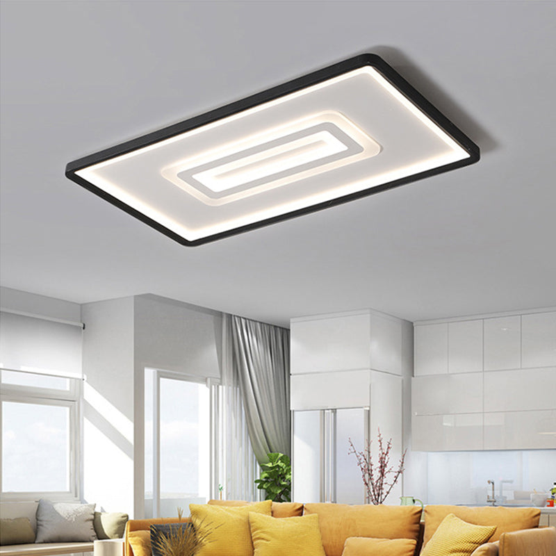 35.5"/43" W Dual Rectangle Flush Light Nordic Style Black Metal Indoor Light Fixture, Warm/White Light/Remote Control Stepless Dimming Black Remote Control Stepless Dimming Clearhalo 'Ceiling Lights' 'Close To Ceiling Lights' 'Close to ceiling' 'Flush mount' Lighting' 291351