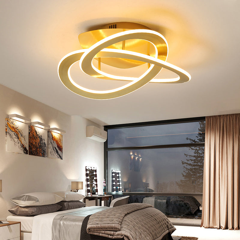 21.5"/29.5" W LED Bedroom Ceiling Lighting White/Gold Semi Flush Mount Light Fixture with Loop Acrylic Shade in Warm/White Light Gold Warm Clearhalo 'Ceiling Lights' 'Close To Ceiling Lights' 'Close to ceiling' 'Semi-flushmount' Lighting' 291358