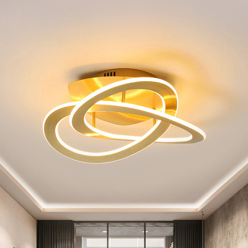 21.5"/29.5" W LED Bedroom Ceiling Lighting White/Gold Semi Flush Mount Light Fixture with Loop Acrylic Shade in Warm/White Light Clearhalo 'Ceiling Lights' 'Close To Ceiling Lights' 'Close to ceiling' 'Semi-flushmount' Lighting' 291359