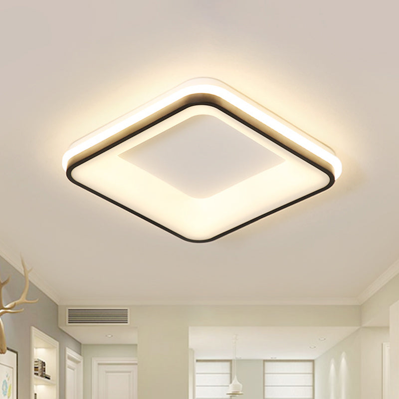 Square Frame Flush Mount Lamp Minimalist Acrylic Black LED Ceiling Light Fixture, Warm/White Light/Remote Control Stepless Dimming Black Clearhalo 'Ceiling Lights' 'Close To Ceiling Lights' 'Close to ceiling' 'Flush mount' Lighting' 291433