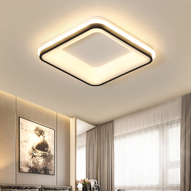 Square Frame Flush Mount Lamp Minimalist Acrylic Black LED Ceiling Light Fixture, Warm/White Light/Remote Control Stepless Dimming Clearhalo 'Ceiling Lights' 'Close To Ceiling Lights' 'Close to ceiling' 'Flush mount' Lighting' 291435