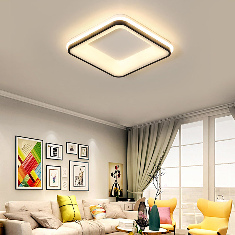 Square Frame Flush Mount Lamp Minimalist Acrylic Black LED Ceiling Light Fixture, Warm/White Light/Remote Control Stepless Dimming Clearhalo 'Ceiling Lights' 'Close To Ceiling Lights' 'Close to ceiling' 'Flush mount' Lighting' 291436