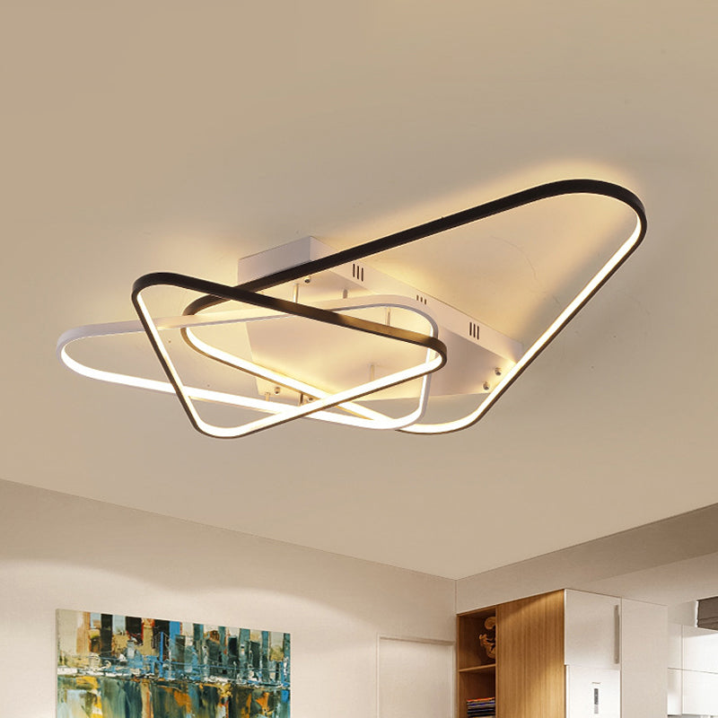 Overlapping Acrylic Ceiling Light Fixture Modern 33"/42" W LED Black and White Semi Flush Mount Lighting Black-White 42" Clearhalo 'Ceiling Lights' 'Close To Ceiling Lights' 'Close to ceiling' 'Semi-flushmount' Lighting' 291445