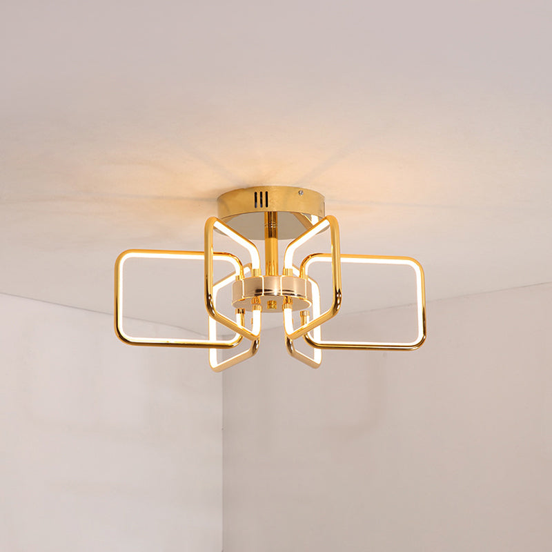 23.5"/31.5" W Gold Rectangle Ceiling Light Modernism LED Acrylic Semi Mount Lighting for Bedroom Gold 23.5" Clearhalo 'Ceiling Lights' 'Close To Ceiling Lights' 'Close to ceiling' 'Semi-flushmount' Lighting' 291478