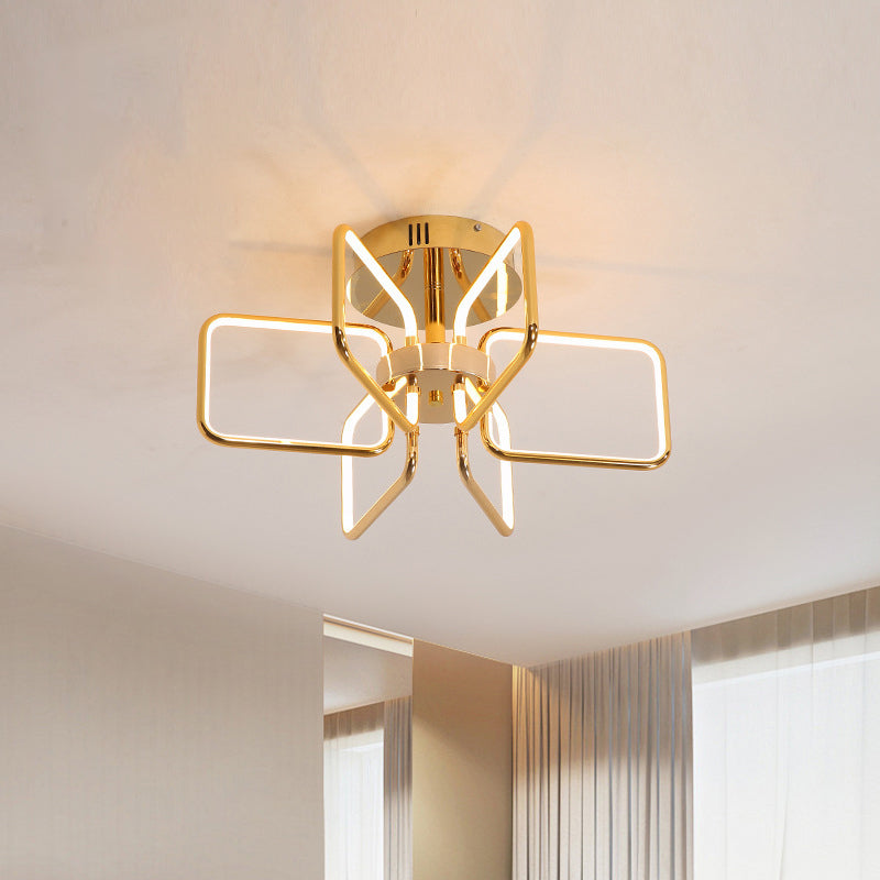 23.5"/31.5" W Gold Rectangle Ceiling Light Modernism LED Acrylic Semi Mount Lighting for Bedroom Clearhalo 'Ceiling Lights' 'Close To Ceiling Lights' 'Close to ceiling' 'Semi-flushmount' Lighting' 291480