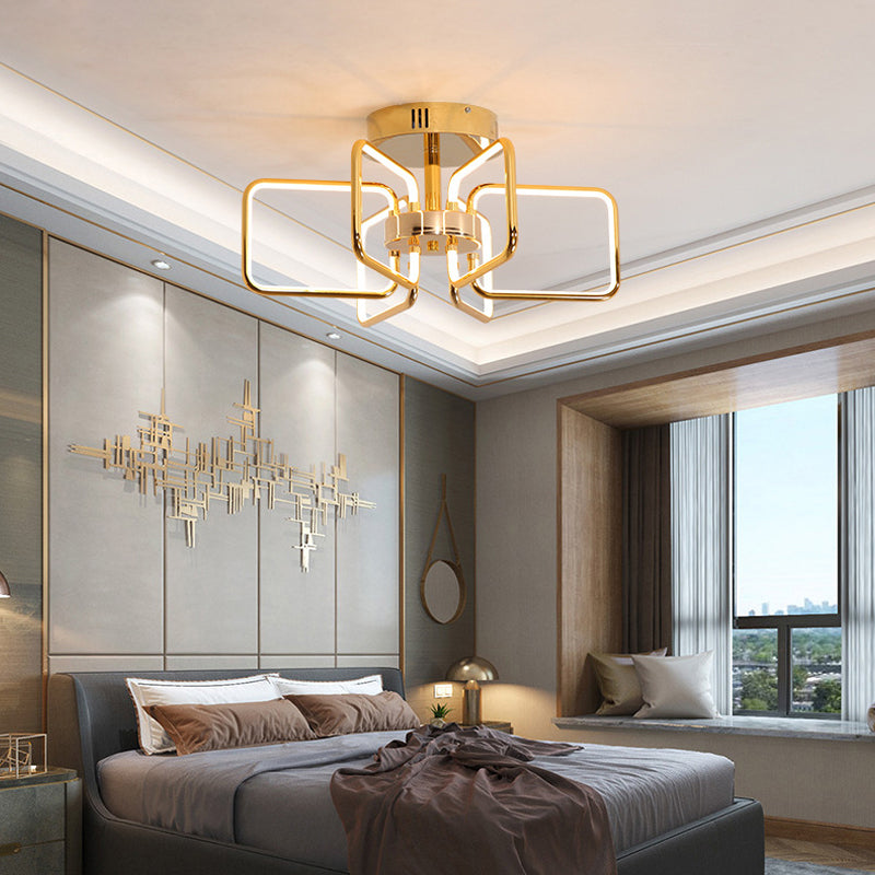 23.5"/31.5" W Gold Rectangle Ceiling Light Modernism LED Acrylic Semi Mount Lighting for Bedroom Clearhalo 'Ceiling Lights' 'Close To Ceiling Lights' 'Close to ceiling' 'Semi-flushmount' Lighting' 291481