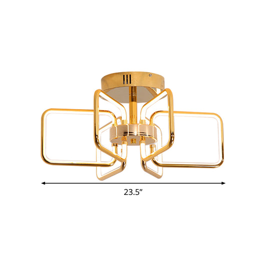 23.5"/31.5" W Gold Rectangle Ceiling Light Modernism LED Acrylic Semi Mount Lighting for Bedroom Clearhalo 'Ceiling Lights' 'Close To Ceiling Lights' 'Close to ceiling' 'Semi-flushmount' Lighting' 291483