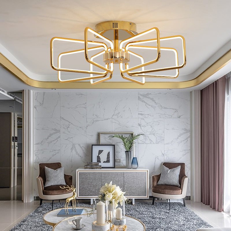 23.5"/31.5" W Gold Rectangle Ceiling Light Modernism LED Acrylic Semi Mount Lighting for Bedroom Clearhalo 'Ceiling Lights' 'Close To Ceiling Lights' 'Close to ceiling' 'Semi-flushmount' Lighting' 291486