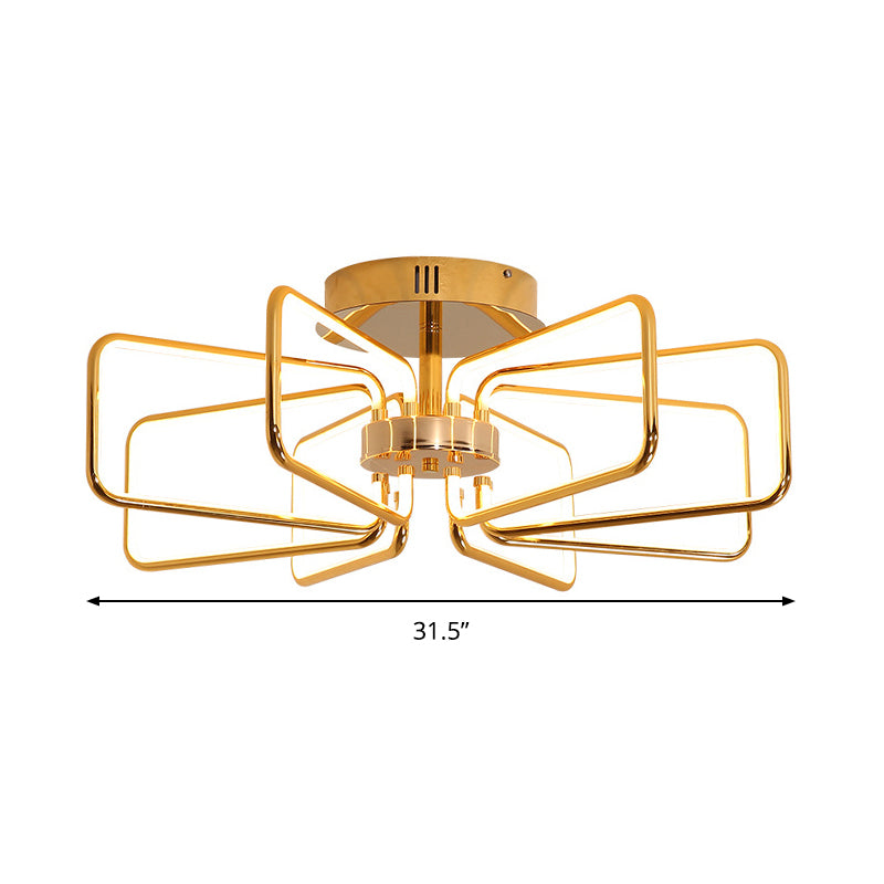 23.5"/31.5" W Gold Rectangle Ceiling Light Modernism LED Acrylic Semi Mount Lighting for Bedroom Clearhalo 'Ceiling Lights' 'Close To Ceiling Lights' 'Close to ceiling' 'Semi-flushmount' Lighting' 291488