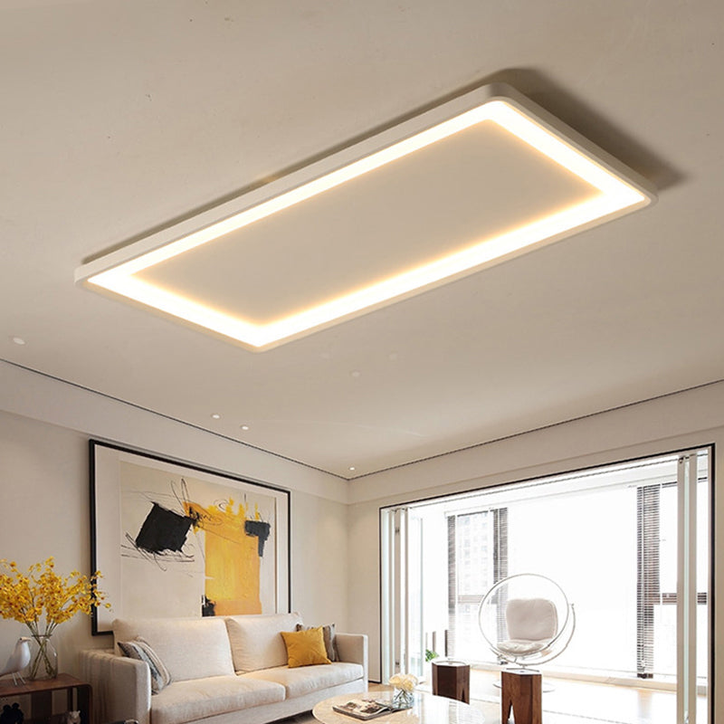 35.5"/43" W White Rectangle Ceiling Lighting Simple Frosted Acrylic Shade LED Flush Lamp in Warm/White Light/Remote Control Stepless Dimming White Warm Clearhalo 'Ceiling Lights' 'Close To Ceiling Lights' 'Close to ceiling' 'Flush mount' Lighting' 291528