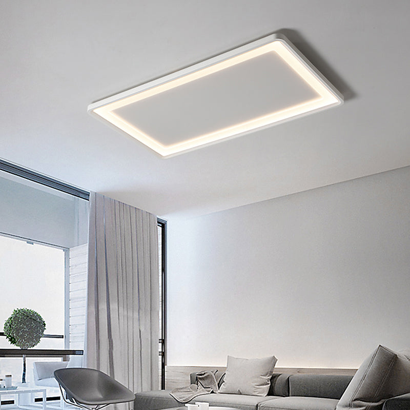 35.5"/43" W White Rectangle Ceiling Lighting Simple Frosted Acrylic Shade LED Flush Lamp in Warm/White Light/Remote Control Stepless Dimming Clearhalo 'Ceiling Lights' 'Close To Ceiling Lights' 'Close to ceiling' 'Flush mount' Lighting' 291530