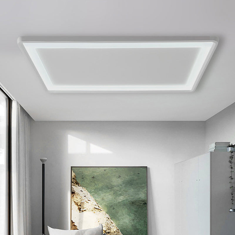 35.5"/43" W White Rectangle Ceiling Lighting Simple Frosted Acrylic Shade LED Flush Lamp in Warm/White Light/Remote Control Stepless Dimming White White Clearhalo 'Ceiling Lights' 'Close To Ceiling Lights' 'Close to ceiling' 'Flush mount' Lighting' 291531