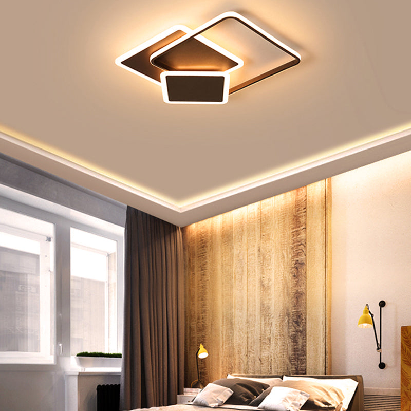 Coffee Slim Square Flush Lamp Modernity 19"/21.5" Wide LED Acrylic Ceiling Mount Light Clearhalo 'Ceiling Lights' 'Close To Ceiling Lights' 'Close to ceiling' 'Flush mount' Lighting' 291572