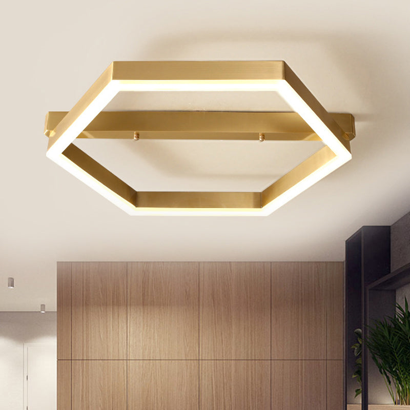 Acrylic Hexagon Ceiling Mount Simplicity LED Gold Flush Mount Lighting Fixture for Bedroom Clearhalo 'Ceiling Lights' 'Close To Ceiling Lights' 'Close to ceiling' 'Flush mount' Lighting' 291618