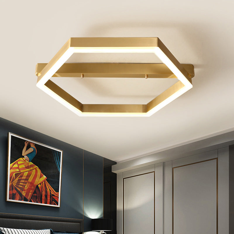 Acrylic Hexagon Ceiling Mount Simplicity LED Gold Flush Mount Lighting Fixture for Bedroom Clearhalo 'Ceiling Lights' 'Close To Ceiling Lights' 'Close to ceiling' 'Flush mount' Lighting' 291619