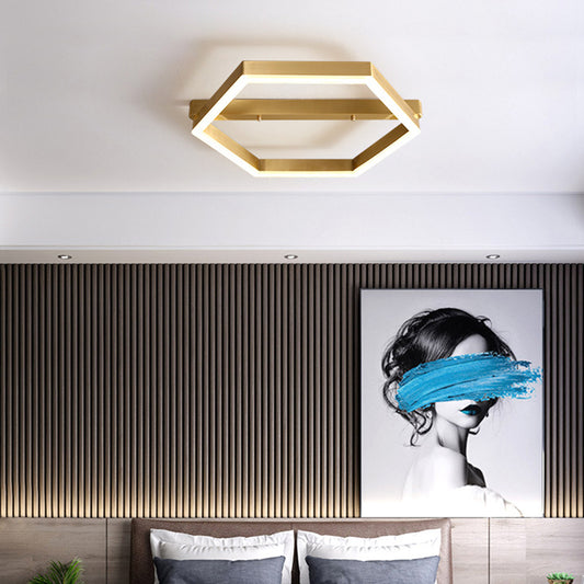 Acrylic Hexagon Ceiling Mount Simplicity LED Gold Flush Mount Lighting Fixture for Bedroom Clearhalo 'Ceiling Lights' 'Close To Ceiling Lights' 'Close to ceiling' 'Flush mount' Lighting' 291620