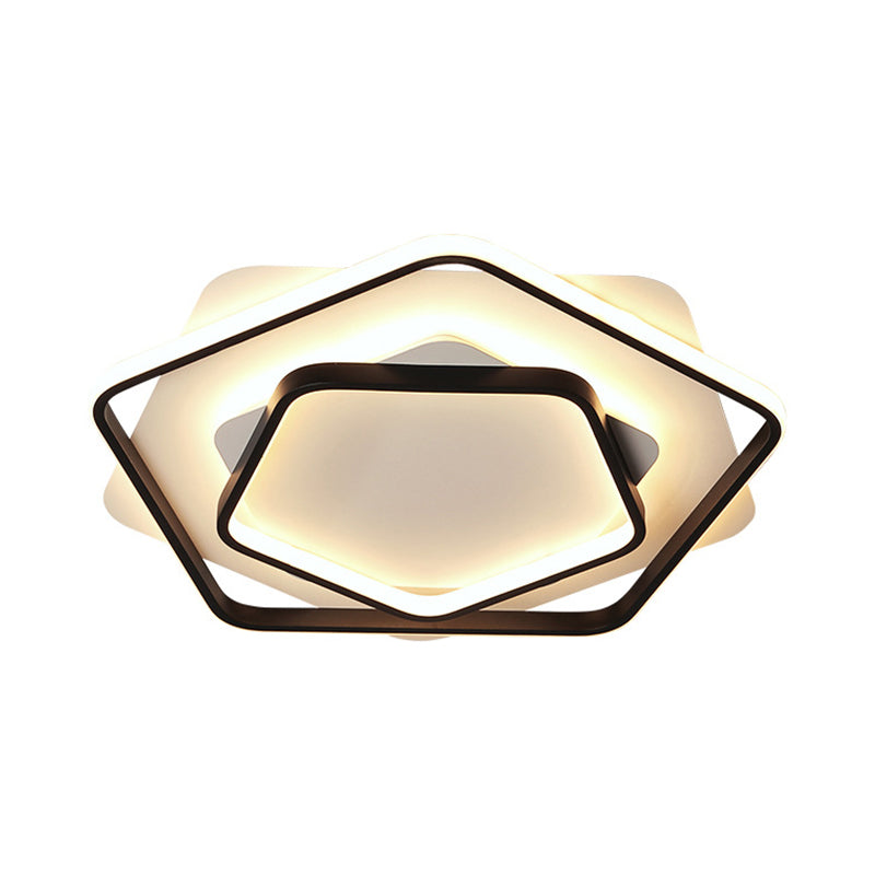 Pentagon Thin Acrylic Flush Light Contemporary LED Black/Black and White Ceiling Lamp in Warm/White Light, 18"/21.5" W Clearhalo 'Ceiling Lights' 'Close To Ceiling Lights' 'Close to ceiling' 'Flush mount' Lighting' 291677