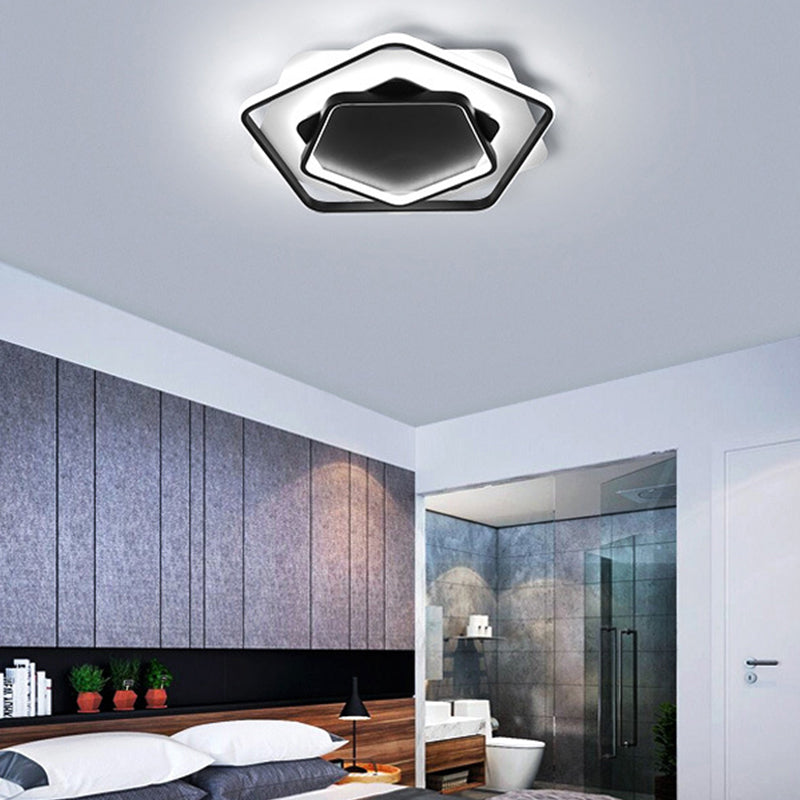 Pentagon Thin Acrylic Flush Light Contemporary LED Black/Black and White Ceiling Lamp in Warm/White Light, 18"/21.5" W Black White Clearhalo 'Ceiling Lights' 'Close To Ceiling Lights' 'Close to ceiling' 'Flush mount' Lighting' 291683