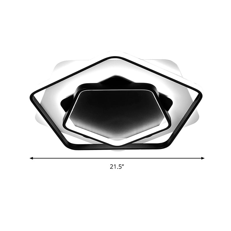Pentagon Thin Acrylic Flush Light Contemporary LED Black/Black and White Ceiling Lamp in Warm/White Light, 18"/21.5" W Clearhalo 'Ceiling Lights' 'Close To Ceiling Lights' 'Close to ceiling' 'Flush mount' Lighting' 291686