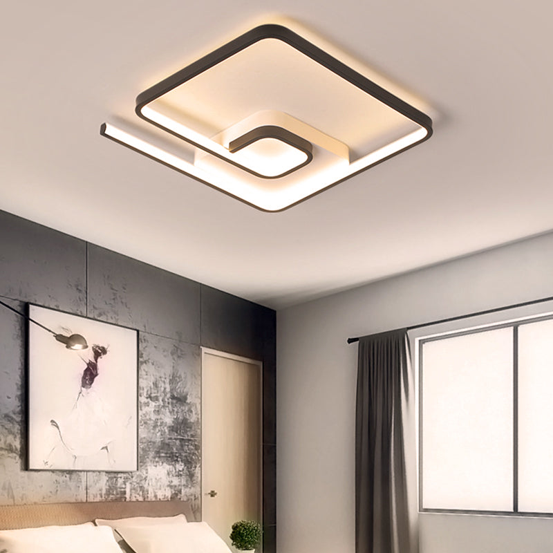 16.5"/20.5" W Nordic Squared Flush Lighting Slim Acrylic LED White/Black and White Ceiling Flush Mount in Warm/White Light Black-White Warm Clearhalo 'Ceiling Lights' 'Close To Ceiling Lights' 'Close to ceiling' 'Flush mount' Lighting' 291708