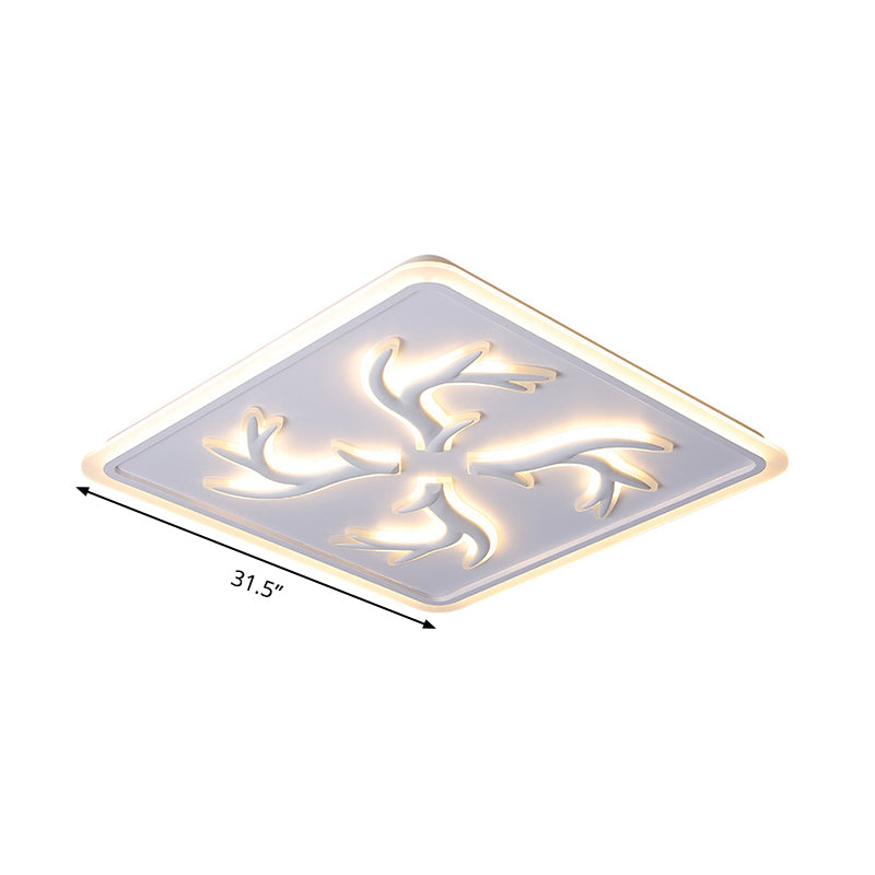 Square Antler Element Flush Lighting Modernity Acrylic LED White Ceiling Mount Lamp in Warm/White Light/Remote Control Stepless Dimming Clearhalo 'Ceiling Lights' 'Close To Ceiling Lights' 'Close to ceiling' 'Flush mount' Lighting' 291780