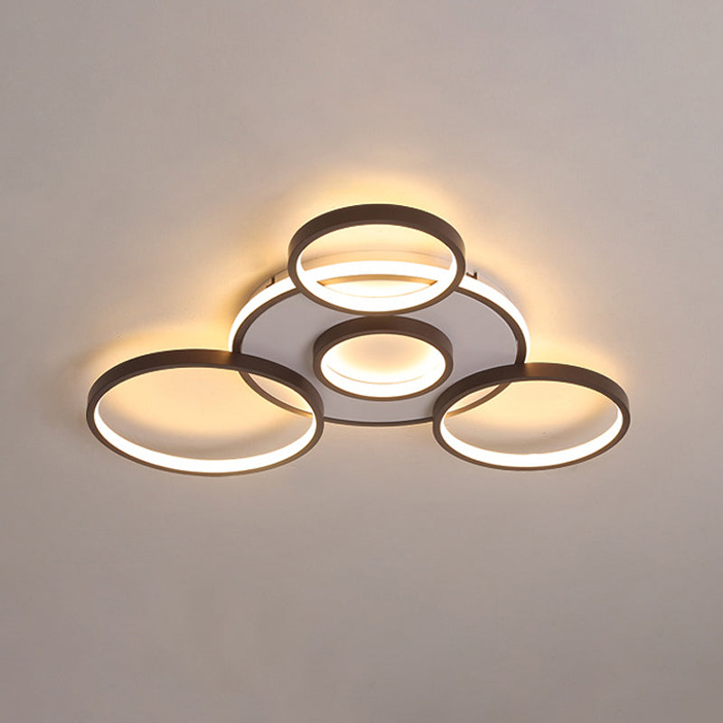 4/5-Halo Ring Ceiling Lighting Modernity Acrylic LED Black Flush Mount Light Fixture in Warm/White Light, 27.5"/33.5" W Black 27.5" Warm Clearhalo 'Ceiling Lights' 'Close To Ceiling Lights' 'Close to ceiling' 'Flush mount' Lighting' 291821