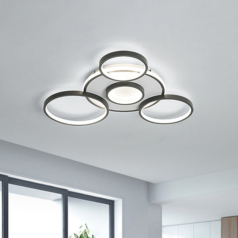 4/5-Halo Ring Ceiling Lighting Modernity Acrylic LED Black Flush Mount Light Fixture in Warm/White Light, 27.5"/33.5" W Black 27.5" White Clearhalo 'Ceiling Lights' 'Close To Ceiling Lights' 'Close to ceiling' 'Flush mount' Lighting' 291822