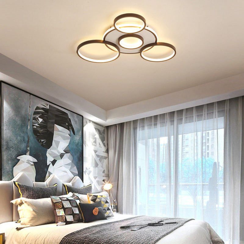 4/5-Halo Ring Ceiling Lighting Modernity Acrylic LED Black Flush Mount Light Fixture in Warm/White Light, 27.5"/33.5" W Clearhalo 'Ceiling Lights' 'Close To Ceiling Lights' 'Close to ceiling' 'Flush mount' Lighting' 291823