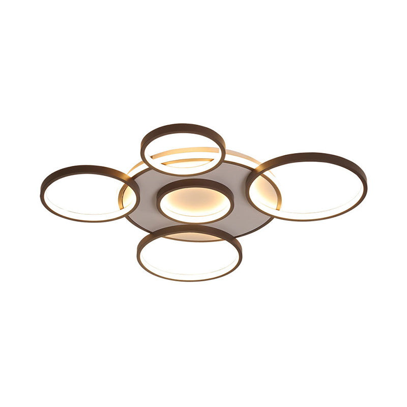 4/5-Halo Ring Ceiling Lighting Modernity Acrylic LED Black Flush Mount Light Fixture in Warm/White Light, 27.5"/33.5" W Clearhalo 'Ceiling Lights' 'Close To Ceiling Lights' 'Close to ceiling' 'Flush mount' Lighting' 291828