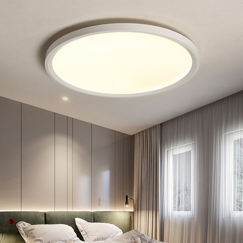 Minimalist White Disc Flush Light 16"/19.5"/23.5" Dia Super Thin Acrylic LED Ceiling Lamp in Warm/White Light/Remote Control Stepless Dimming White Warm Clearhalo 'Ceiling Lights' 'Close To Ceiling Lights' 'Close to ceiling' 'Flush mount' Lighting' 291831