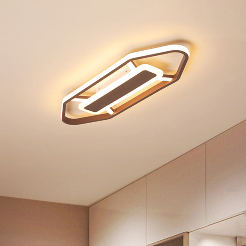 Coffee Pencil Shape Ceiling Light Minimalist 23.5"/31.5"/39" W LED Metal Flush Mount Lighting in Warm/White Light Coffee 23.5" Warm Clearhalo 'Ceiling Lights' 'Close To Ceiling Lights' 'Close to ceiling' 'Flush mount' Lighting' 291848