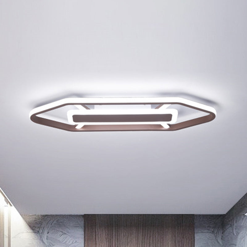 Coffee Pencil Shape Ceiling Light Minimalist 23.5"/31.5"/39" W LED Metal Flush Mount Lighting in Warm/White Light Coffee 23.5" White Clearhalo 'Ceiling Lights' 'Close To Ceiling Lights' 'Close to ceiling' 'Flush mount' Lighting' 291849