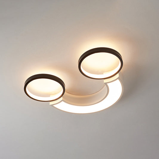 Nordic LED Ceiling Flush Light Acrylic Black and White Smiley Flush Lighting in White Light/Remote Control Stepless Dimming Black-White Clearhalo 'Ceiling Lights' 'Close To Ceiling Lights' 'Close to ceiling' 'Flush mount' Lighting' 291865