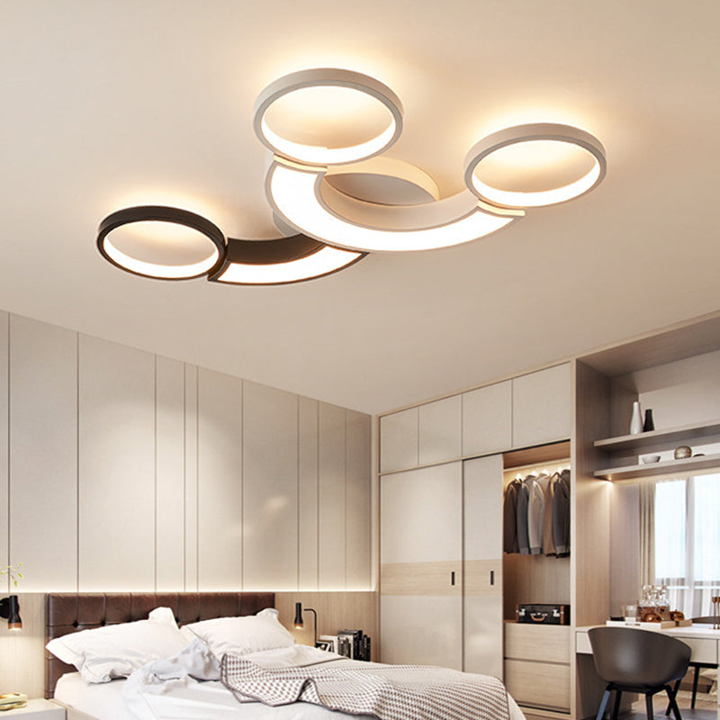 Black and White 3-Circle Ceiling Light Modernity LED Metallic Ceiling Lamp in White Light/Remote Control Stepless Dimming Black-White Clearhalo 'Ceiling Lights' 'Close To Ceiling Lights' 'Close to ceiling' 'Flush mount' Lighting' 291885