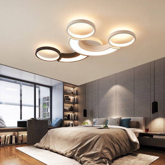 Black and White 3-Circle Ceiling Light Modernity LED Metallic Ceiling Lamp in White Light/Remote Control Stepless Dimming Clearhalo 'Ceiling Lights' 'Close To Ceiling Lights' 'Close to ceiling' 'Flush mount' Lighting' 291886