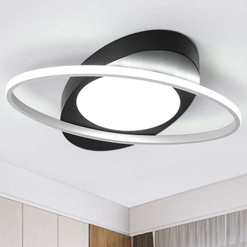 Modern Orbit Ceiling Flush Light Acrylic 18"/23" Wide LED Bedroom Flushmount Light in Black/White Black Clearhalo 'Ceiling Lights' 'Close To Ceiling Lights' 'Close to ceiling' 'Flush mount' Lighting' 291935