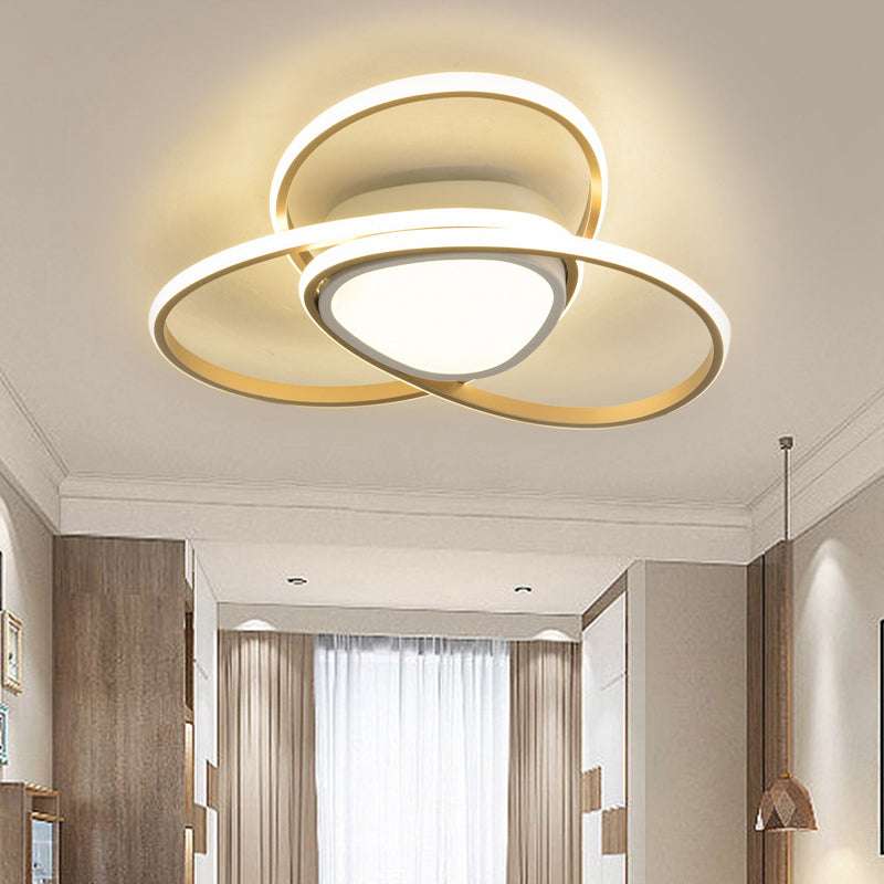 18"/21.5" W 3-Loop Acrylic Flush Mount Lamp Contemporary LED Gold Finish Ceiling Light, Warm/White Light/Remote Control Stepless Dimming Gold Warm Clearhalo 'Ceiling Lights' 'Close To Ceiling Lights' 'Close to ceiling' 'Flush mount' Lighting' 291950