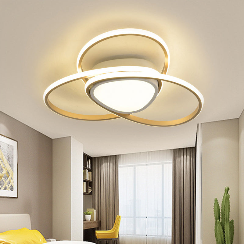 18"/21.5" W 3-Loop Acrylic Flush Mount Lamp Contemporary LED Gold Finish Ceiling Light, Warm/White Light/Remote Control Stepless Dimming Gold Remote Control Stepless Dimming Clearhalo 'Ceiling Lights' 'Close To Ceiling Lights' 'Close to ceiling' 'Flush mount' Lighting' 291952