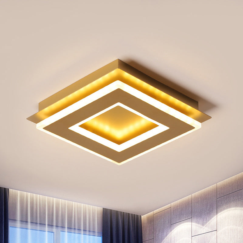 Gold Finish Round/Square Ceiling Lighting Modern Stylish Metallic LED Flushmount in Warm/White Light Gold Square Plate Clearhalo 'Ceiling Lights' 'Close To Ceiling Lights' 'Close to ceiling' 'Flush mount' Lighting' 292017