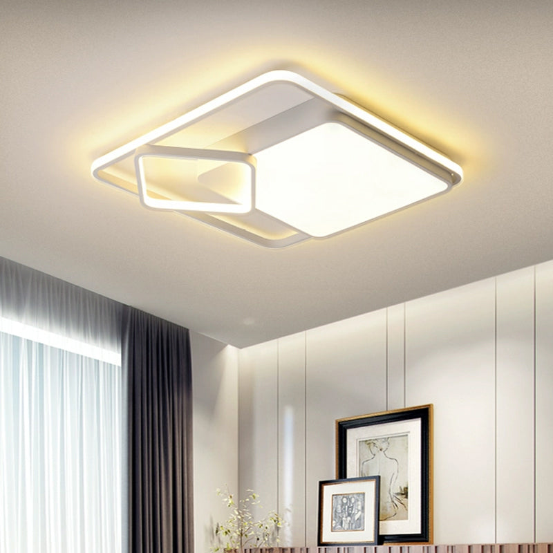 18"/21.5" W Square LED Flush Mount Light Contemporary Acrylic White Ceiling Lamp in Warm/White Light/Remote Control Stepless Dimming White Warm Clearhalo 'Ceiling Lights' 'Close To Ceiling Lights' 'Close to ceiling' 'Flush mount' Lighting' 292031