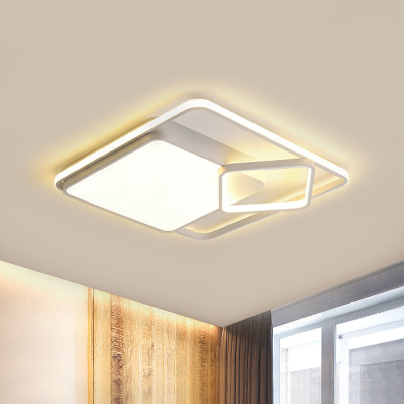 18"/21.5" W Square LED Flush Mount Light Contemporary Acrylic White Ceiling Lamp in Warm/White Light/Remote Control Stepless Dimming Clearhalo 'Ceiling Lights' 'Close To Ceiling Lights' 'Close to ceiling' 'Flush mount' Lighting' 292032