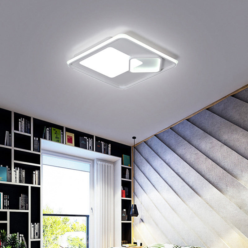 18"/21.5" W Square LED Flush Mount Light Contemporary Acrylic White Ceiling Lamp in Warm/White Light/Remote Control Stepless Dimming White White Clearhalo 'Ceiling Lights' 'Close To Ceiling Lights' 'Close to ceiling' 'Flush mount' Lighting' 292034