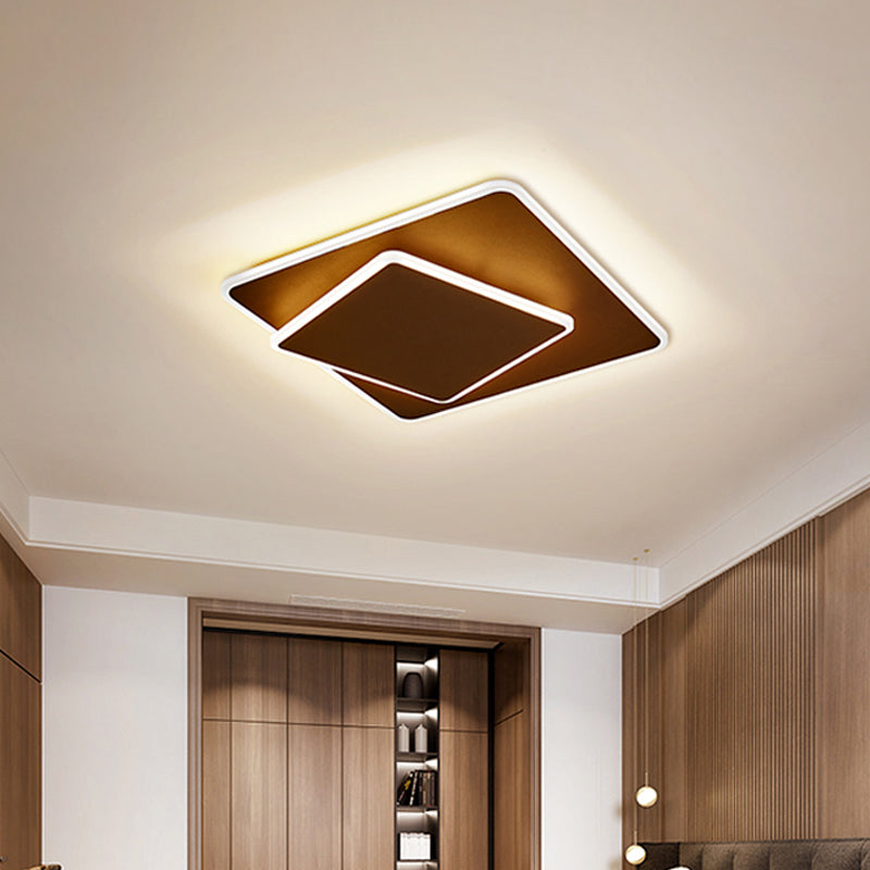 Square Flush Mount Lighting Modernism Acrylic White/Coffee 16"/19.5" Wide LED Ceiling Light in Warm/White Light Coffee White Clearhalo 'Ceiling Lights' 'Close To Ceiling Lights' 'Close to ceiling' 'Flush mount' Lighting' 292038