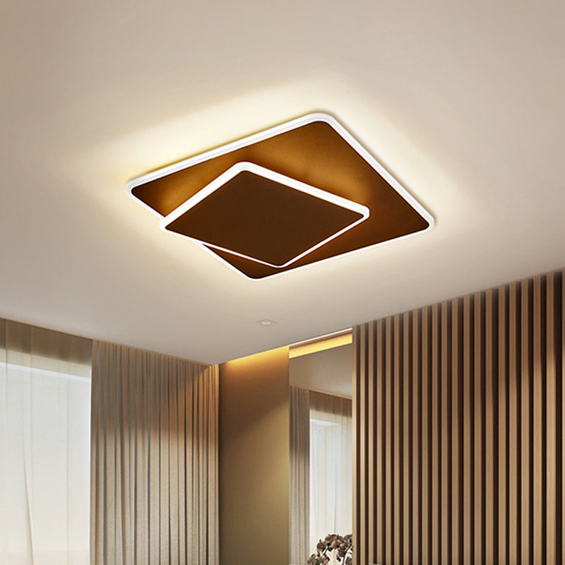 Square Flush Mount Lighting Modernism Acrylic White/Coffee 16"/19.5" Wide LED Ceiling Light in Warm/White Light Clearhalo 'Ceiling Lights' 'Close To Ceiling Lights' 'Close to ceiling' 'Flush mount' Lighting' 292039