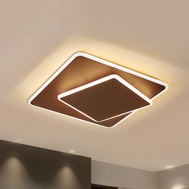 Square Flush Mount Lighting Modernism Acrylic White/Coffee 16"/19.5" Wide LED Ceiling Light in Warm/White Light Clearhalo 'Ceiling Lights' 'Close To Ceiling Lights' 'Close to ceiling' 'Flush mount' Lighting' 292041